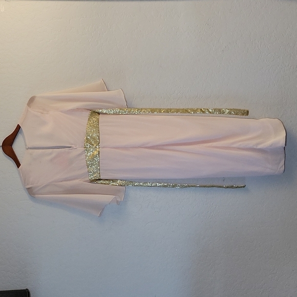 LONDON DRESS CO Sheer Sequined Attached Belt Flowy Wrapped Elegant Dress… - Picture 6 of 16